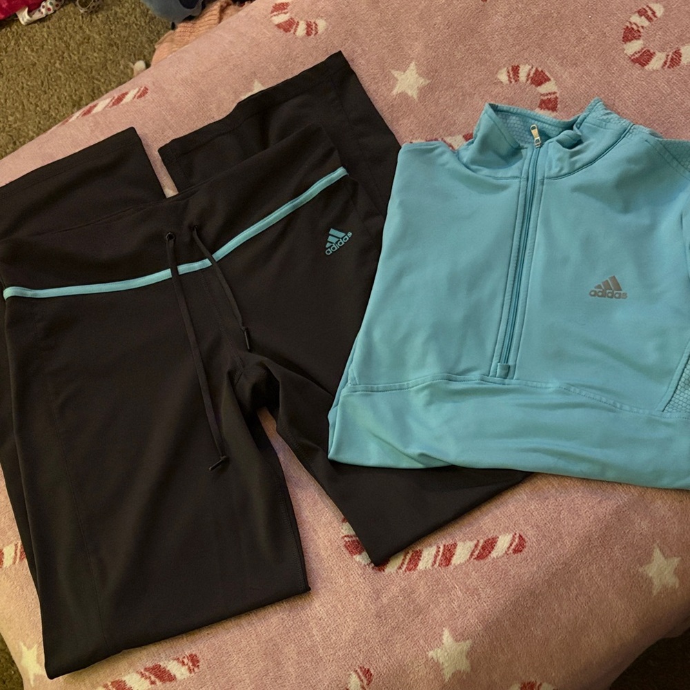 Adidas Black Pants with Aqua Accents